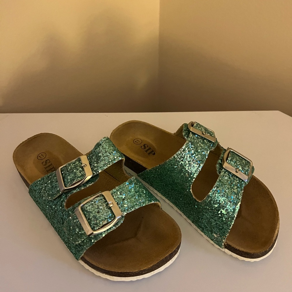 Girls, Green Glitter, 2 Buckle Sandals, Size 11